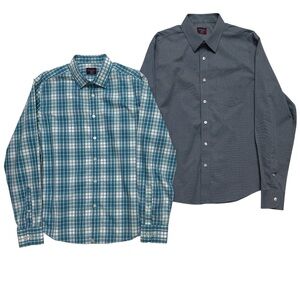 Untuckit Shirt Mens M Blue Gray Long Sleeve Button Up Wrinkle Free (Lot of 2)